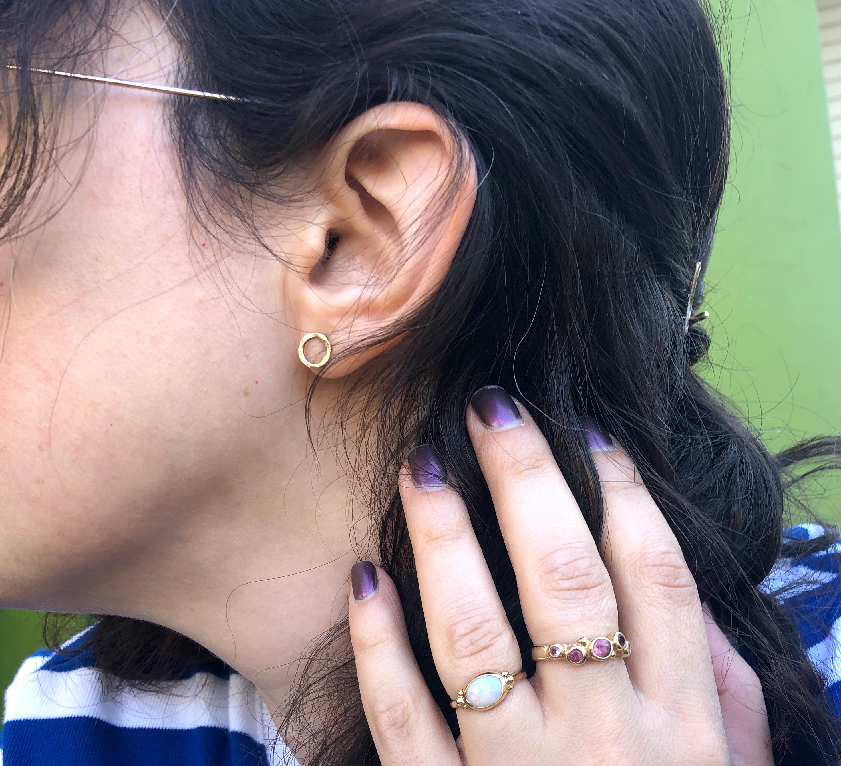 14k Gold Cheerio Circle Small Hammered Studs Solid Gold