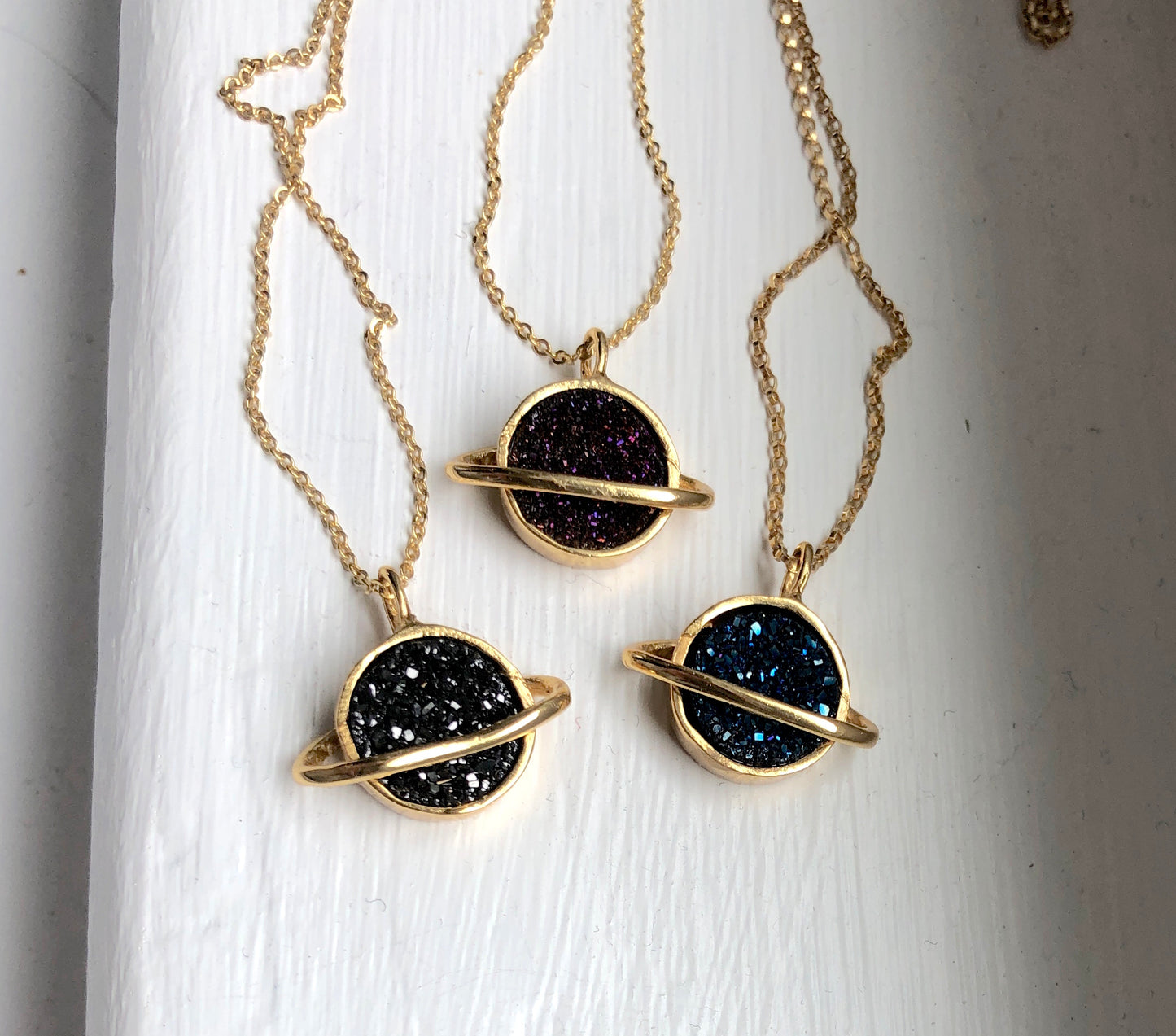 Gold Saturns with Druzy