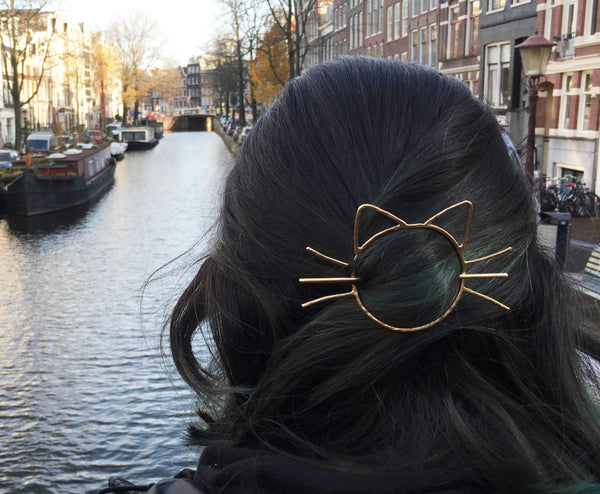 Cat Hair Pin // Bun Holder // Whiskers Hair Slide