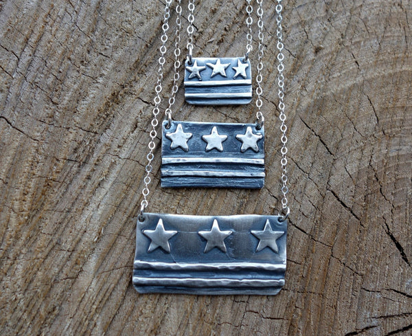 Sterling Silver DC Flag Necklaces - Small, Medium, Large sizes - DC Pride, Made in DC, District of Columbia Flag