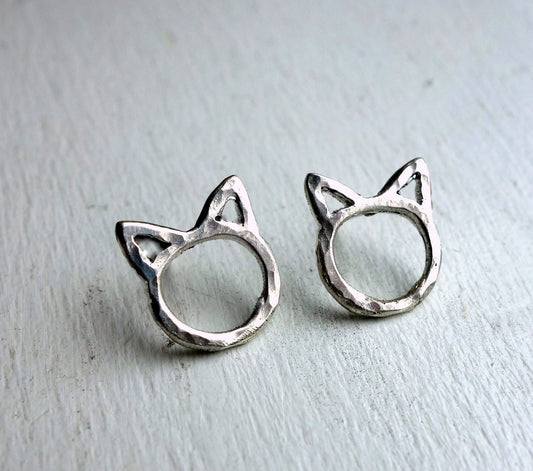 Tiny Cat Studs in Sterling or 14k Gold - Minimalist Cat Earrings Kittens Cat Lady Studs