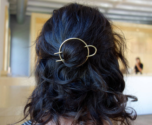 Hammered Brass Bun Pin - Hair Slide - Brass Hair Clip - Geometric Hair accessory - Hair Jewelry - Geometry