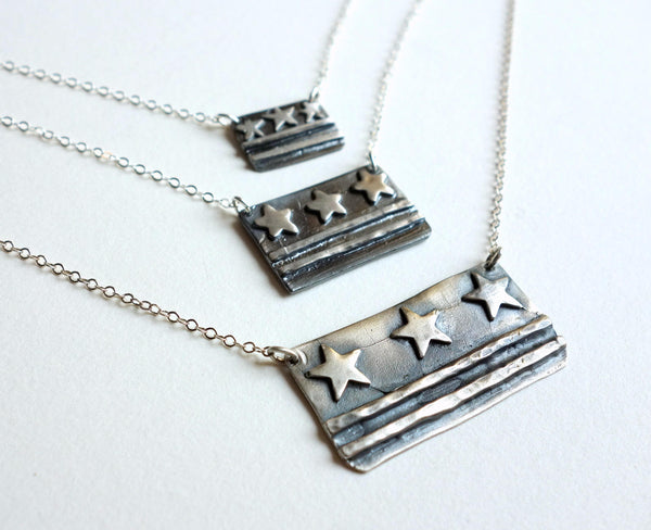 Sterling Silver DC Flag Necklaces - Small, Medium, Large sizes - DC Pride, Made in DC, District of Columbia Flag