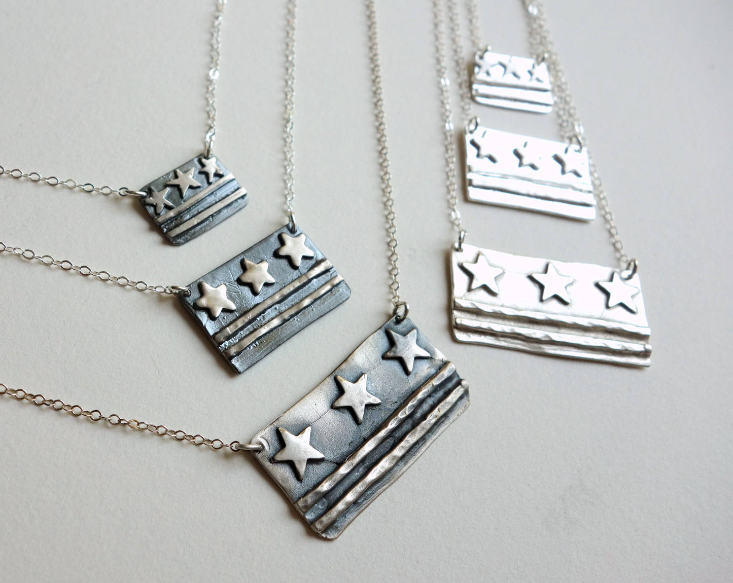 Sterling Silver DC Flag Necklaces - Small, Medium, Large sizes - DC Pride, Made in DC, District of Columbia Flag