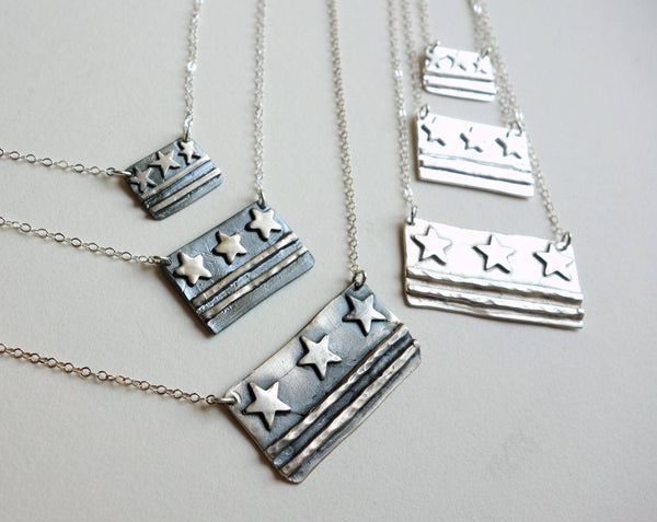 Sterling Silver DC Flag Necklaces - Small, Medium, Large sizes - DC Pride, Made in DC, District of Columbia Flag