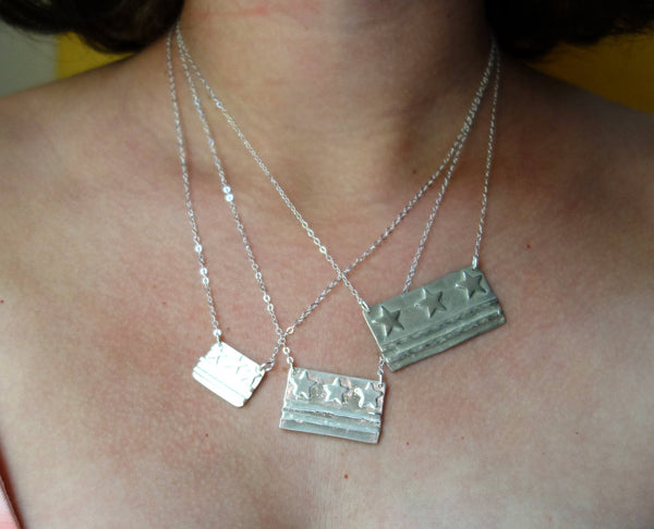 Sterling Silver DC Flag Necklaces - Small, Medium, Large sizes - DC Pride, Made in DC, District of Columbia Flag