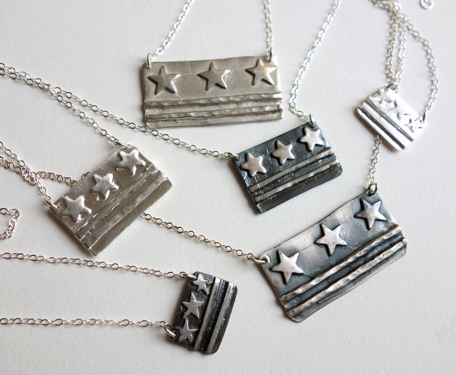 Sterling Silver DC Flag Necklaces - Small, Medium, Large sizes - DC Pride, Made in DC, District of Columbia Flag