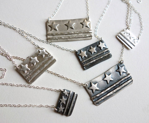 Sterling Silver DC Flag Necklaces - Small, Medium, Large sizes - DC Pride, Made in DC, District of Columbia Flag