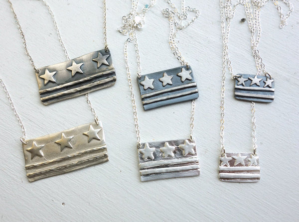 Sterling Silver DC Flag Necklaces - Small, Medium, Large sizes - DC Pride, Made in DC, District of Columbia Flag