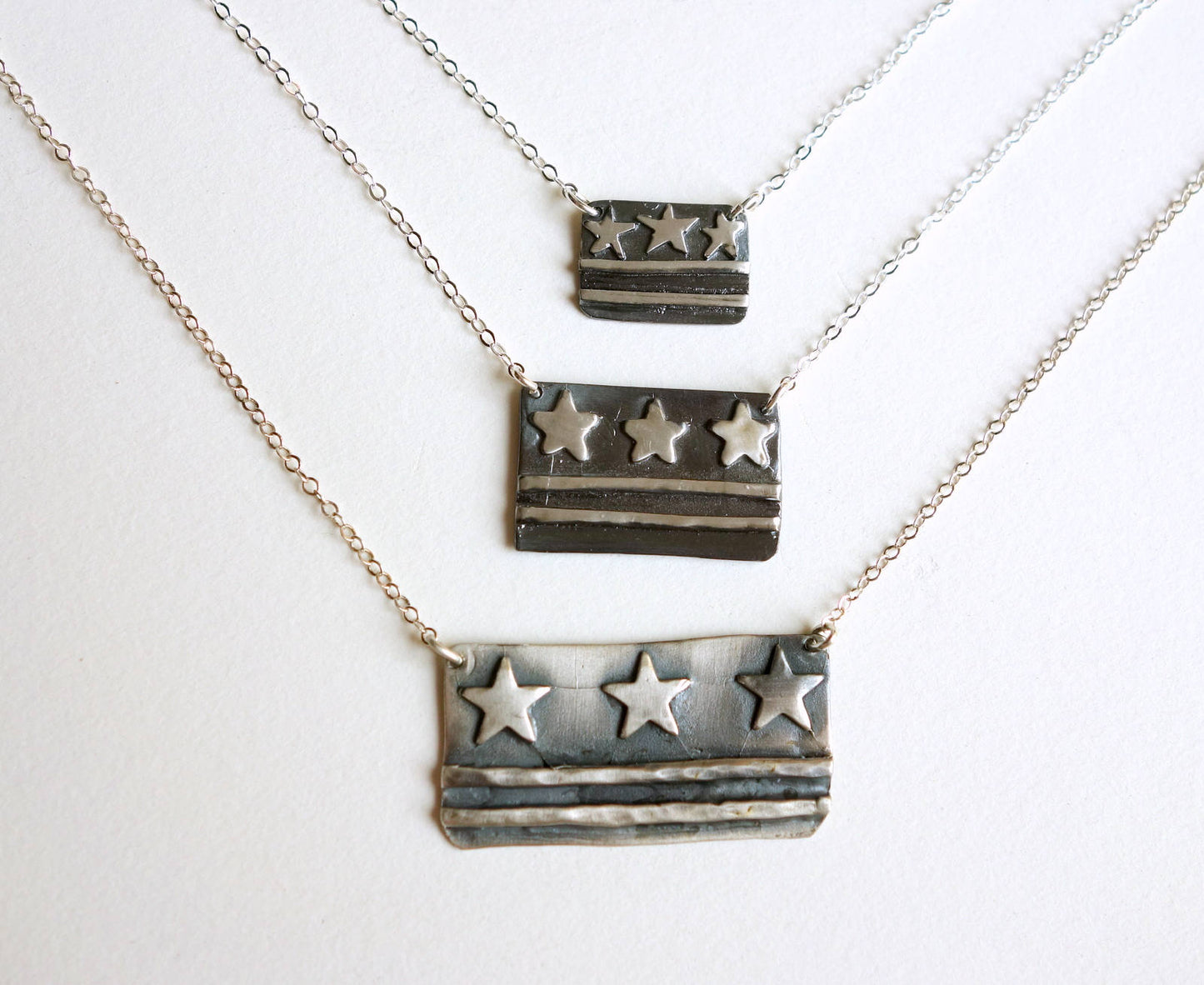 Sterling Silver DC Flag Necklaces - Small, Medium, Large sizes - DC Pride, Made in DC, District of Columbia Flag