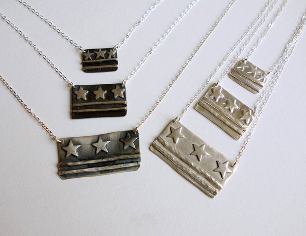 Sterling Silver DC Flag Necklaces - Small, Medium, Large sizes - DC Pride, Made in DC, District of Columbia Flag