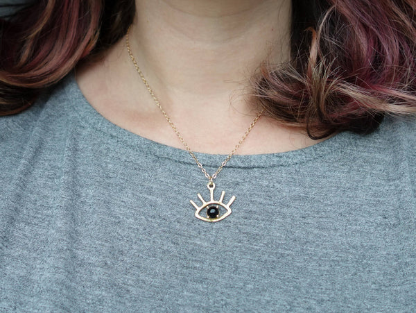 The Beholder - Eye Pendant in Gold with Onyx, Turquoise or Opal