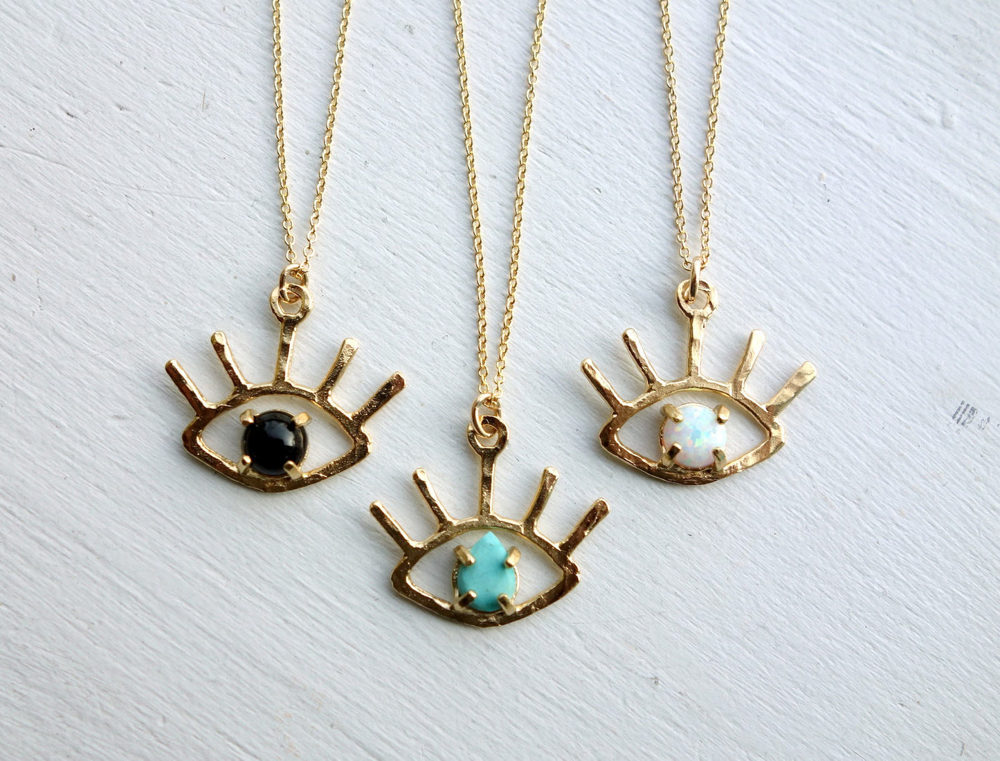 The Beholder - Eye Pendant in Gold with Onyx, Turquoise or Opal