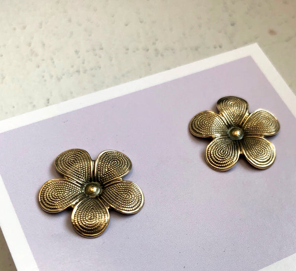 Antiqued Brass Flower Studs