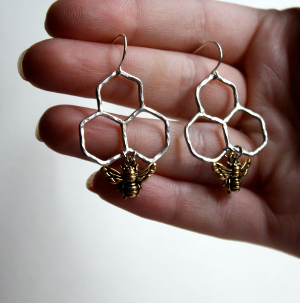 Ready to Ship- Sweet Dangles- Sterling silver handmade honeycomb dangles