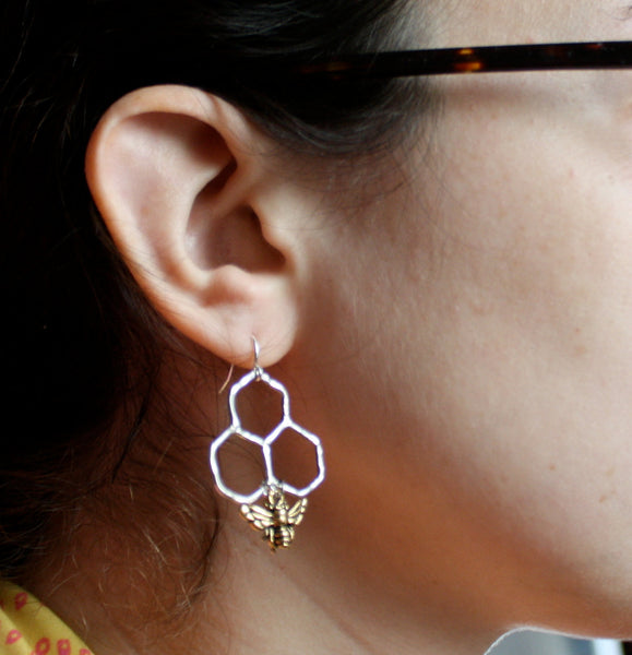 Ready to Ship- Sweet Dangles- Sterling silver handmade honeycomb dangles
