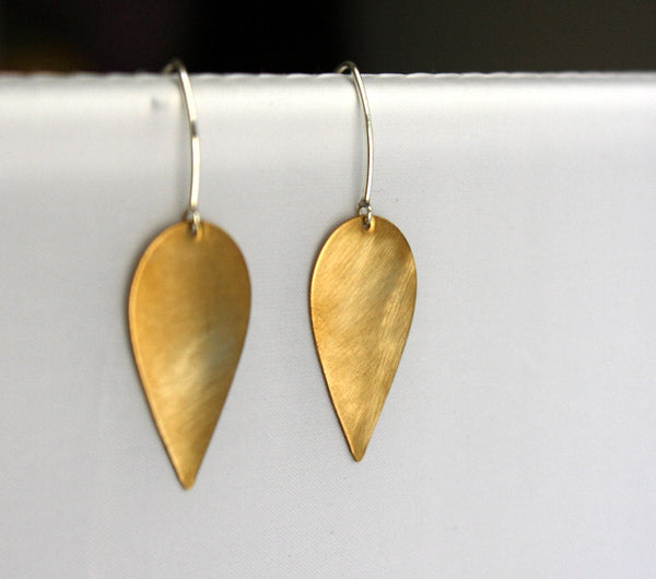 Brushed Brass Petal Drop Earrings- Sterling Silver and Brass