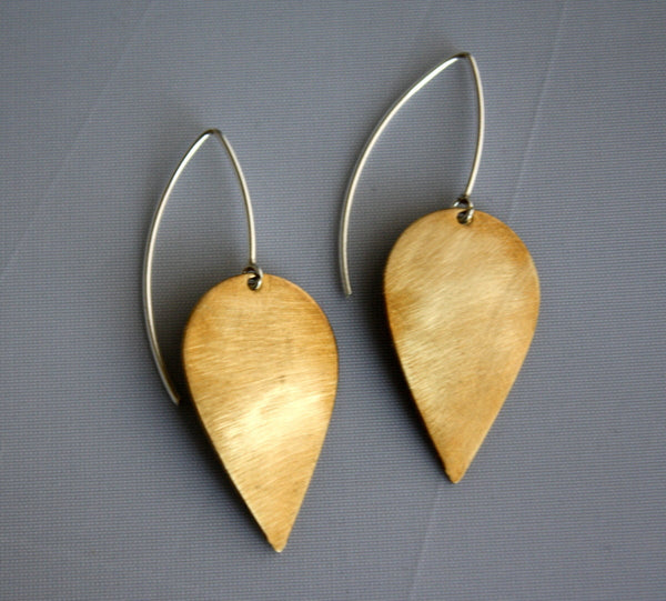 Brushed Brass Petal Drop Earrings- Sterling Silver and Brass