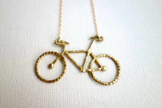 Original Rachel Pfeffer Brass Bike Necklace on 16 Gold Filled Chain