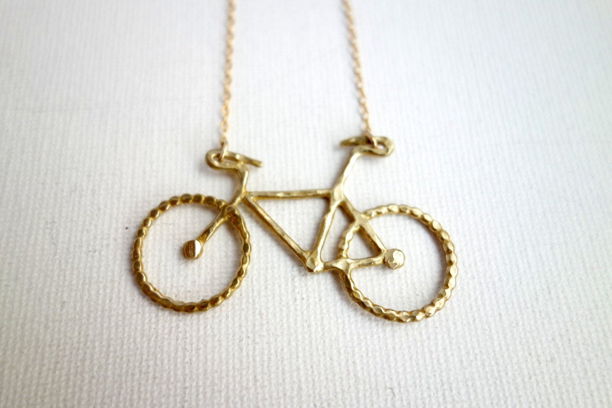 Original Rachel Pfeffer Brass Bike Necklace on 16 Gold Filled Chain