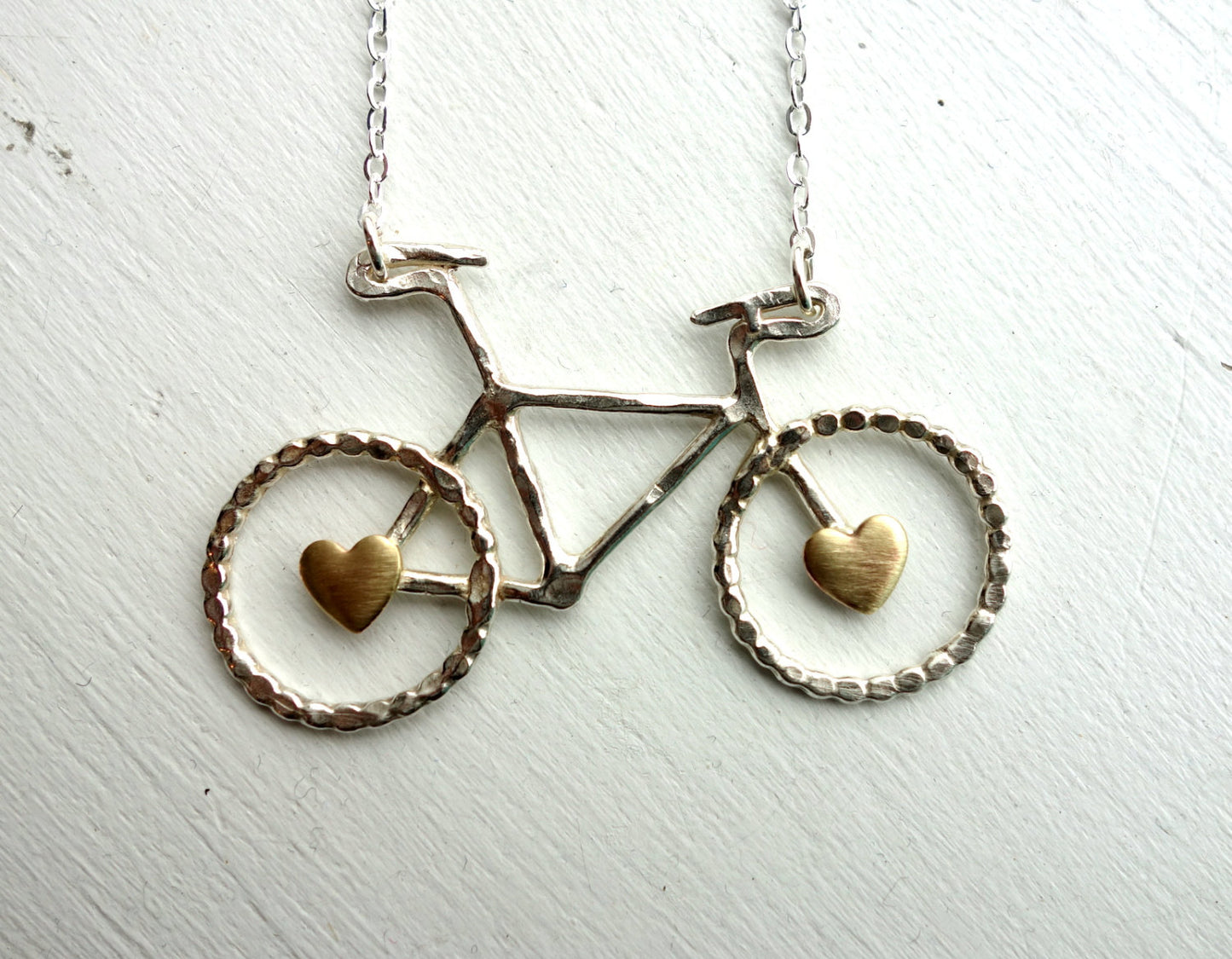 Ready to Ship- Le Petit Bike Necklace with Hearts by Rachel Pfeffer