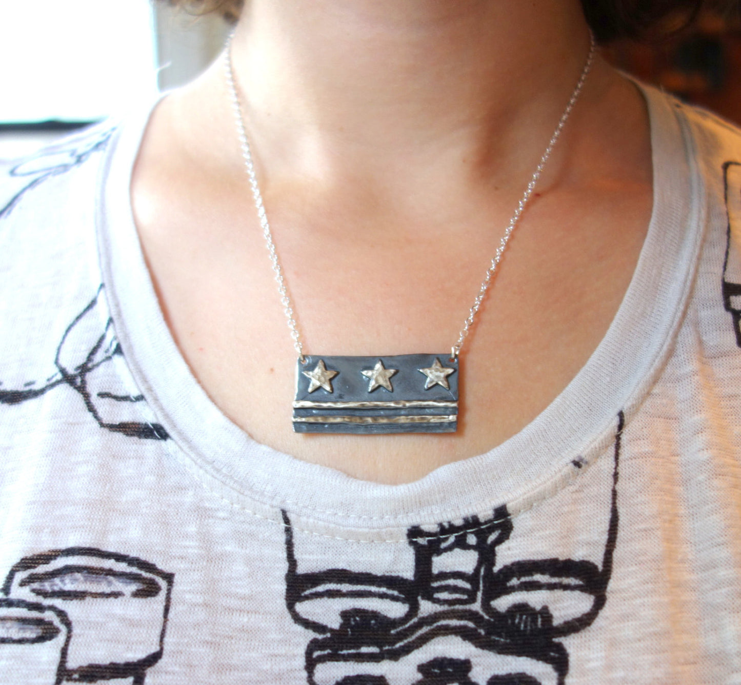 Large DC Flag Necklace in Sterling or Brass