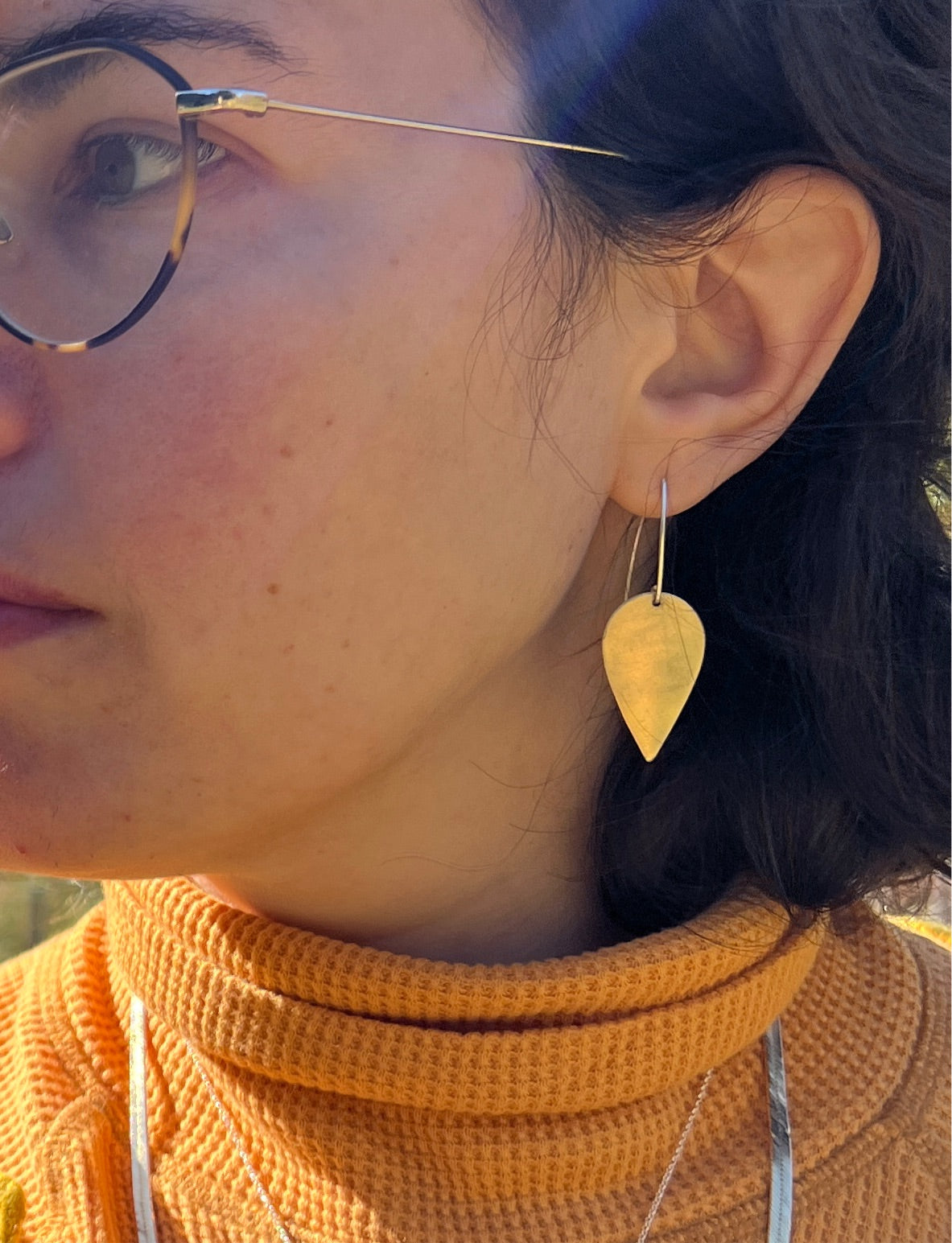 Brushed Brass Petal Drop Earrings- Sterling Silver and Brass