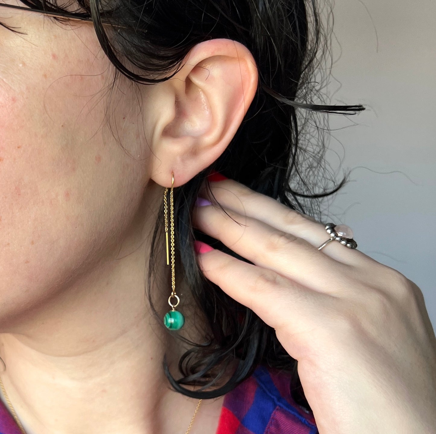 Malachite Orb Threader Earrings