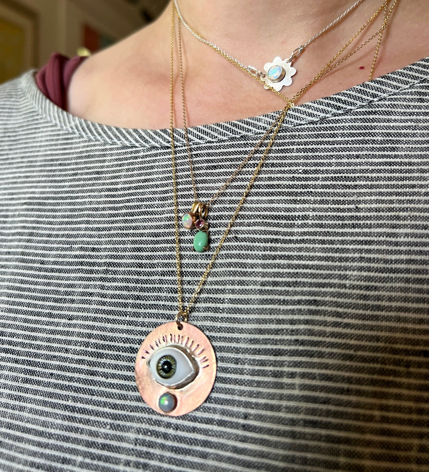 Evil Eye and Opal Medallion Talisman Pendant