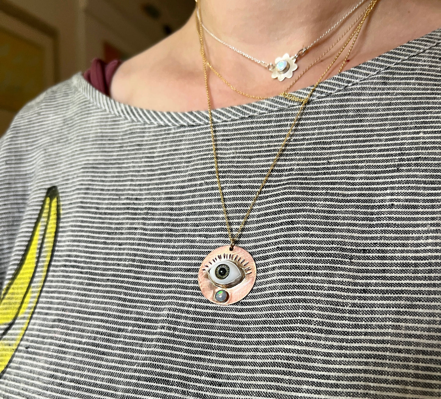 Evil Eye and Opal Medallion Talisman Pendant