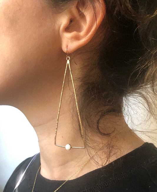 Big Open Opal Triangle Dangle Earrings