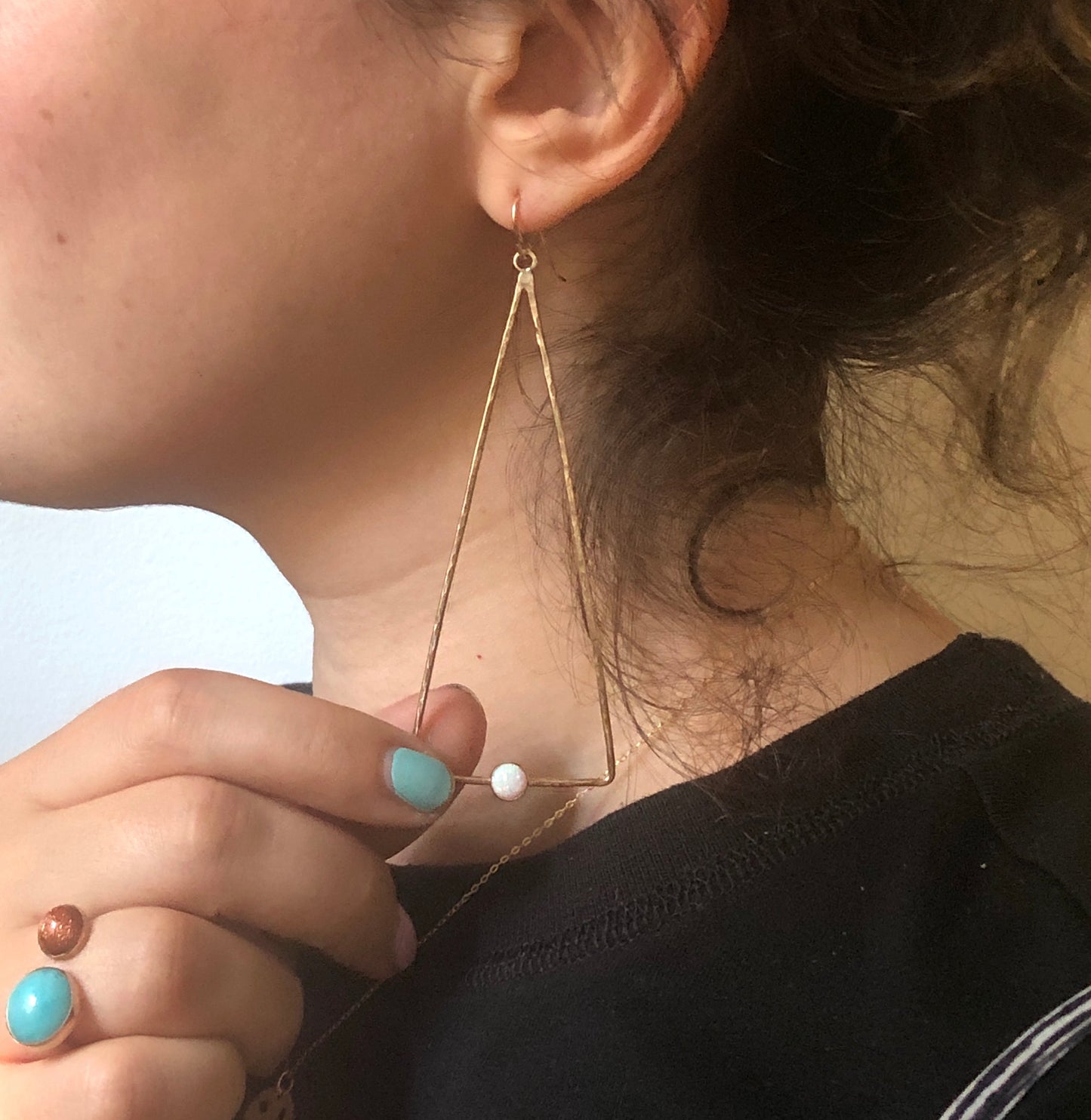Big Open Opal Triangle Dangle Earrings