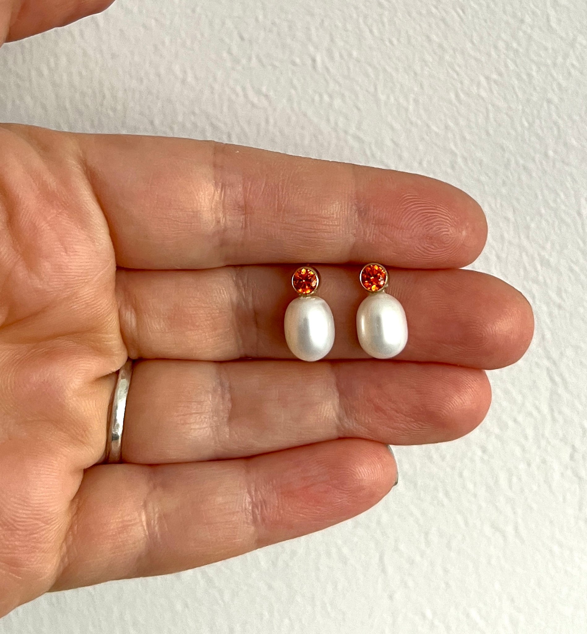 Orange CZ and Pearl Totem Studs