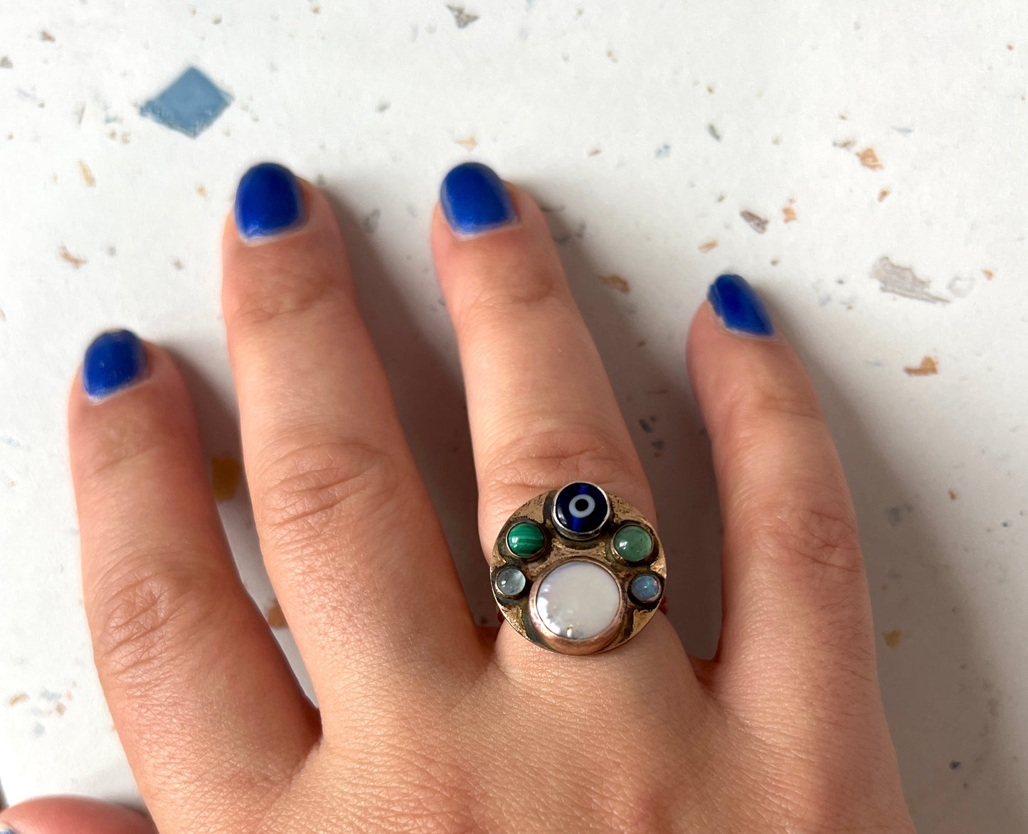 Confetti Ring with Pearl Opal Evil Eye And More