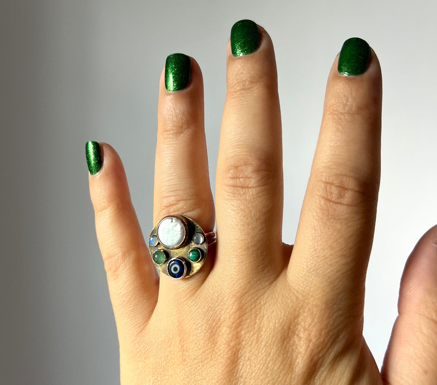 Confetti Ring with Pearl Opal Evil Eye And More
