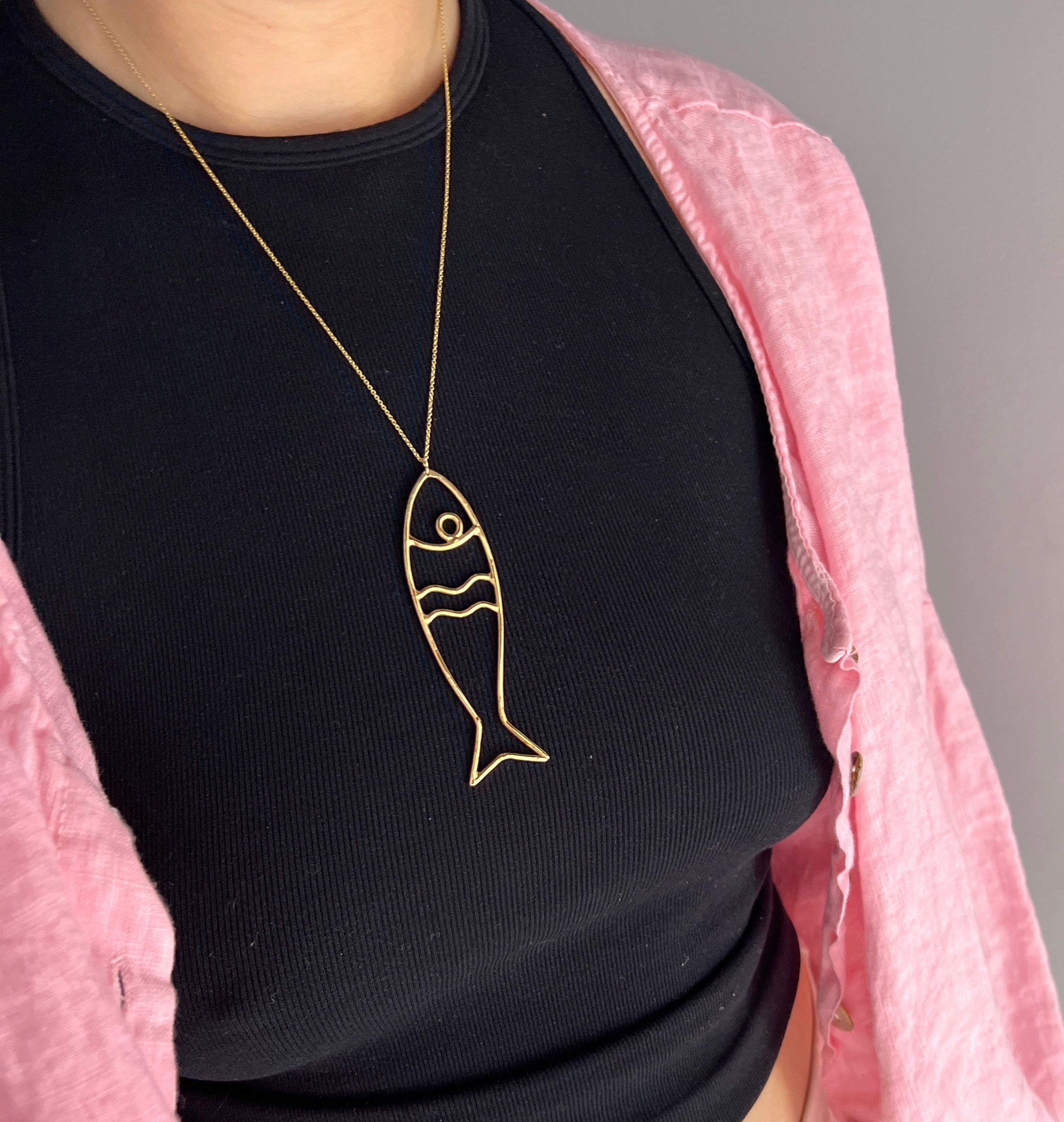 Sardine Pendant Long Necklace