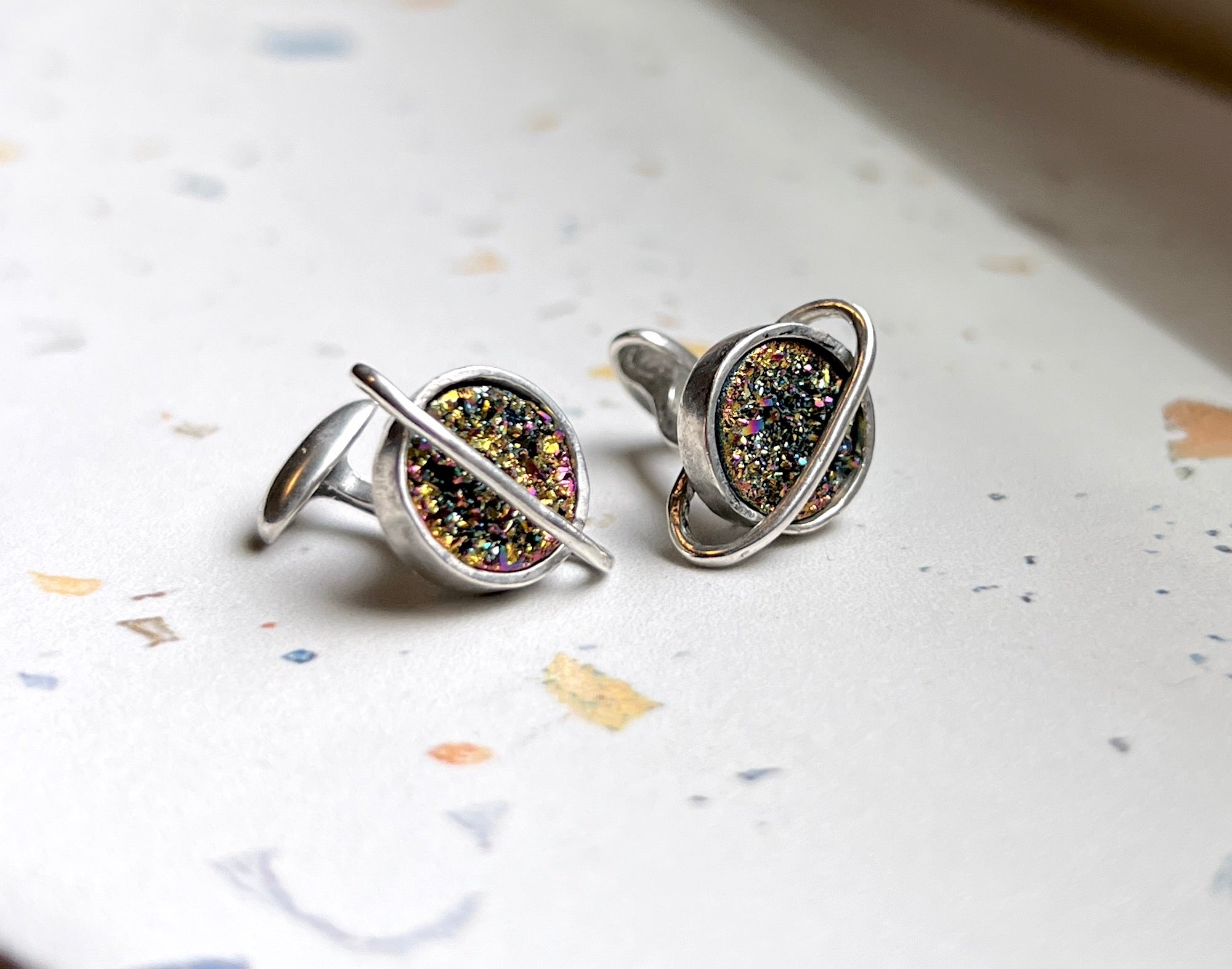 Druzy Saturn Cuff Links