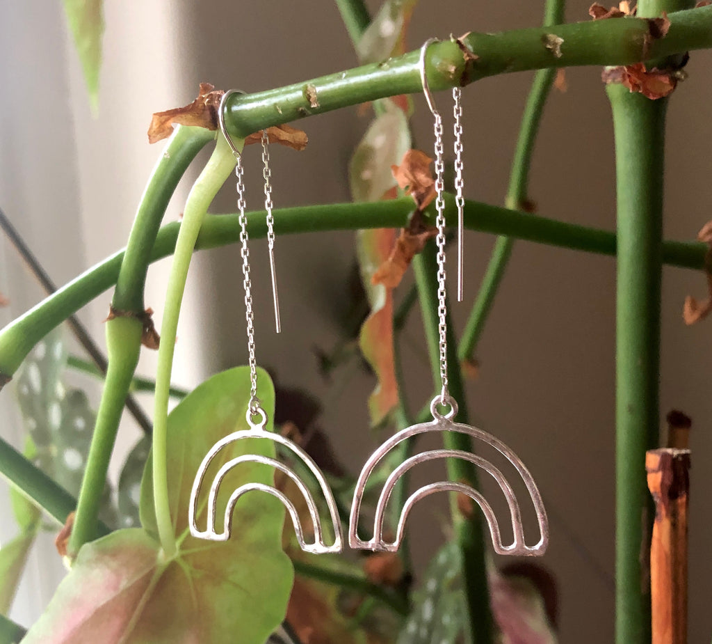 Silver Rainbow Ear Threads
