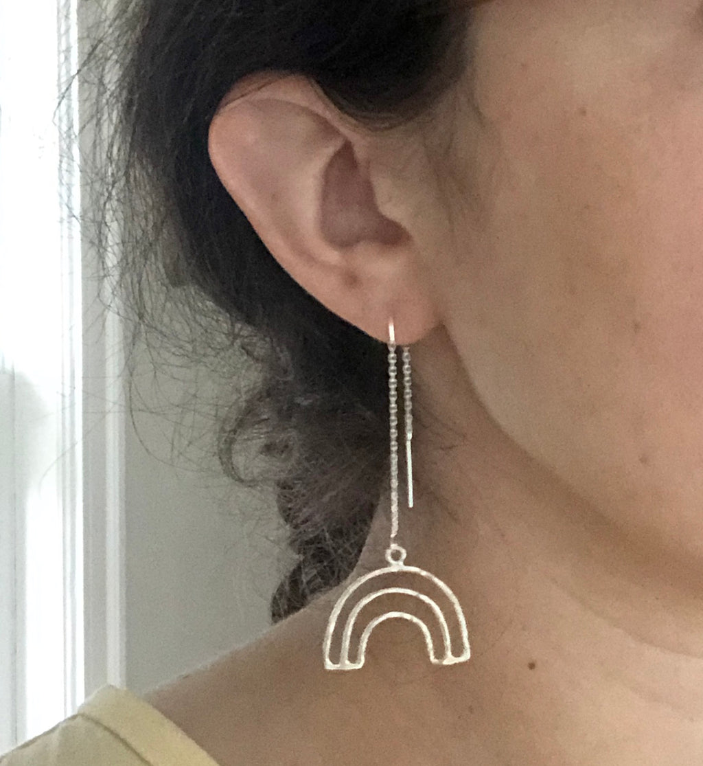Silver Rainbow Ear Threads