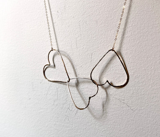 Three Big Hearts Linked Necklace Chain