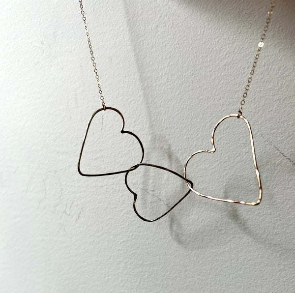 Three Big Hearts Linked Necklace Chain