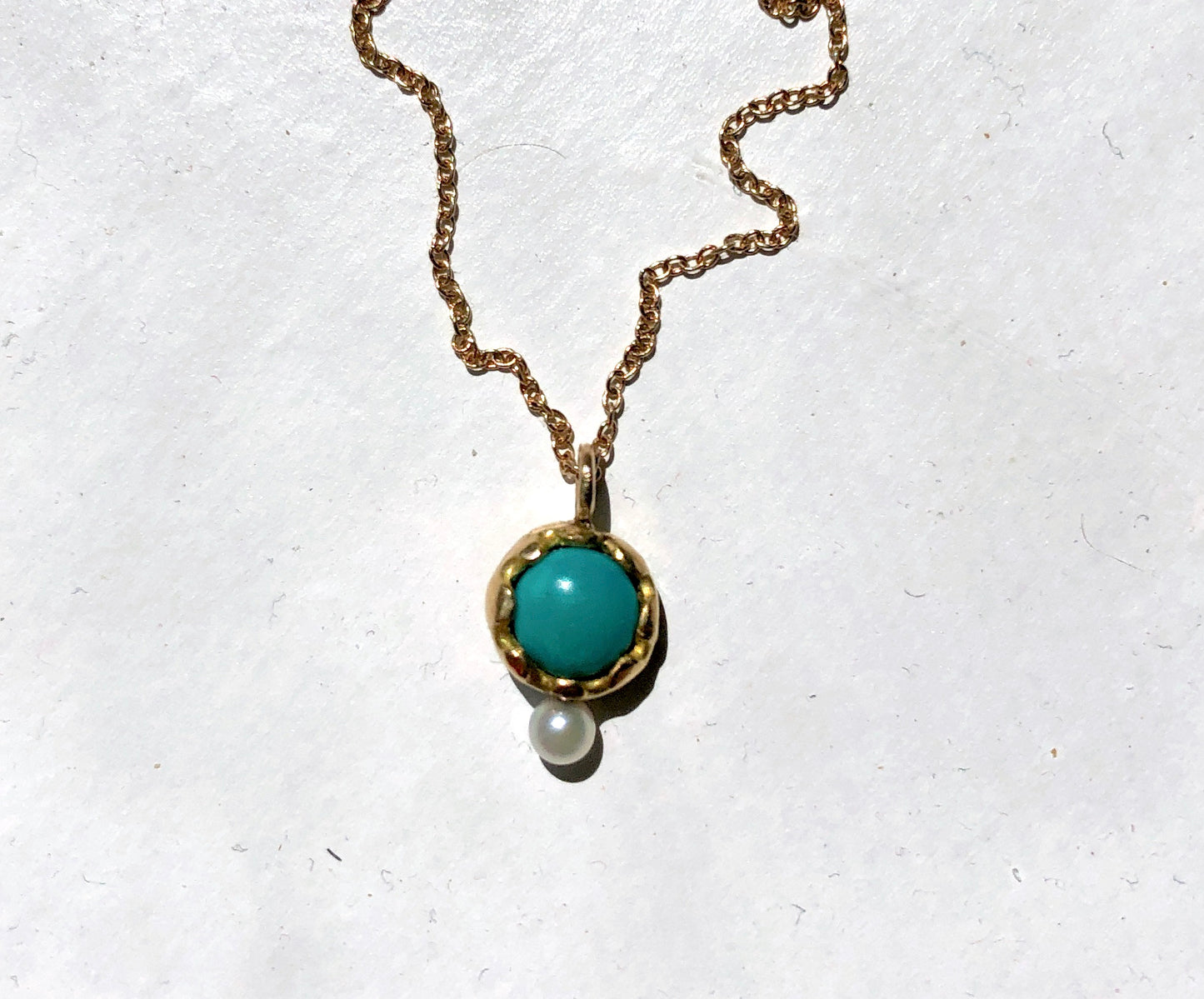 Turquoise and Pearl Gold Pendant