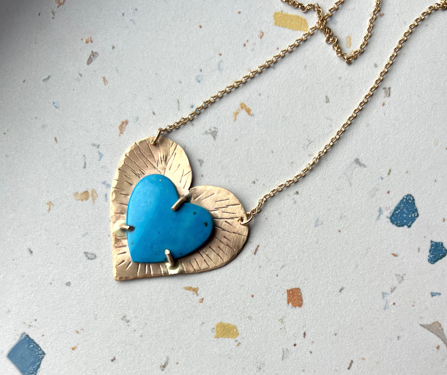 Turquoise Heart Necklace in 14k goldfill